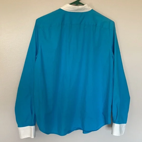 Womens Ralph Lauren VTG Turquoise Button-Down Shirt White Collar & Cuffs Size L - Picture 6 of 14